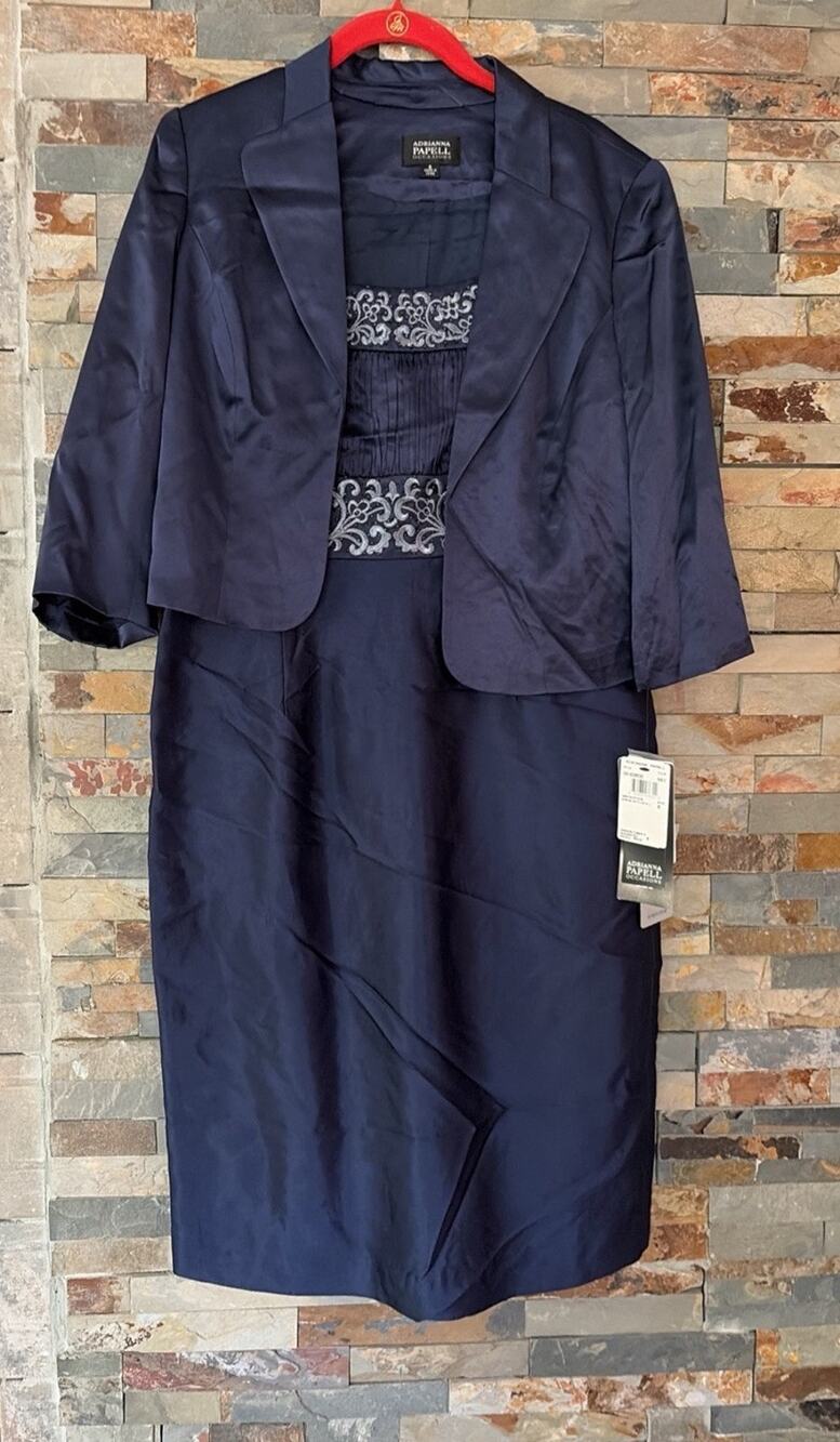 Adrianna Papell Navy Silk Dress Sz 8